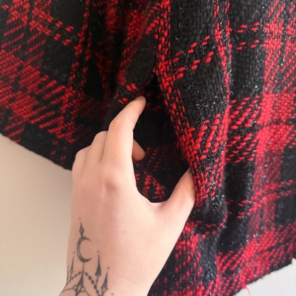 Vintage 80's Red & Black Plaid Metallic Textured Jacket | Size Small - Picture 9 of 11